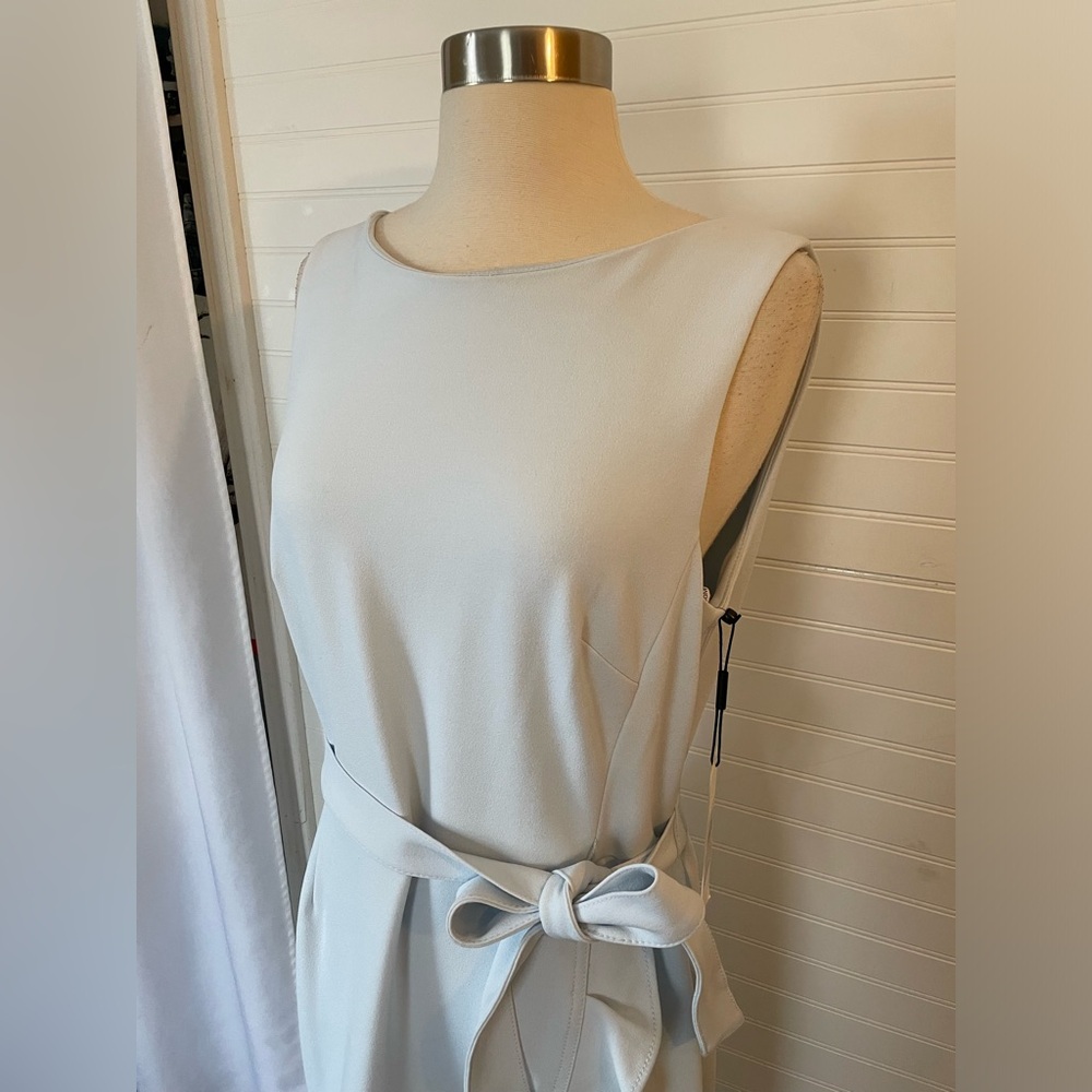 Calvin Klein Light Blue Crepe Ruffle Tulip Hem Faux Wrap Dress NWT Size 10 - Picture 6 of 13